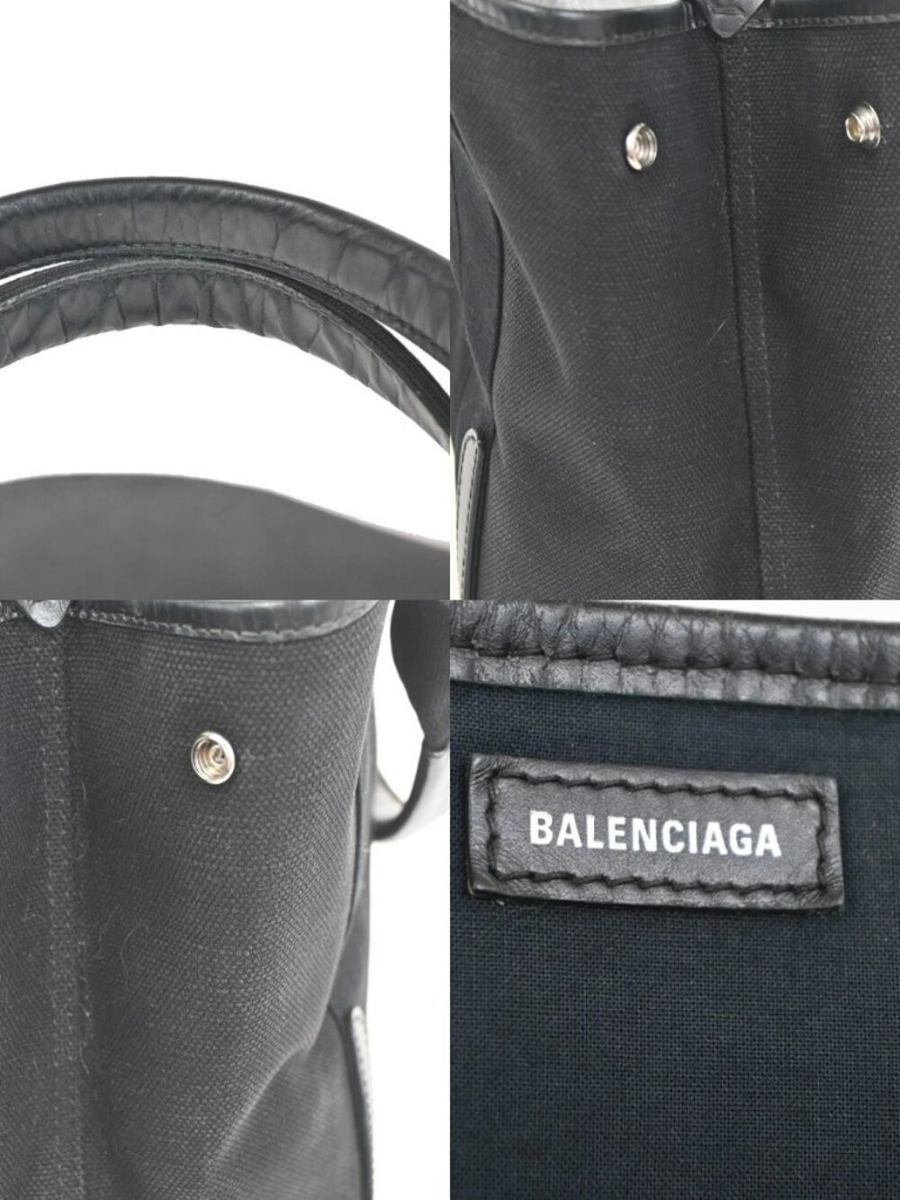 BALENCIAGA Navy Cabas S Hand Tote Bag Canvas Leather Black SHW Italy 65KC894 - Picture 9 of 13